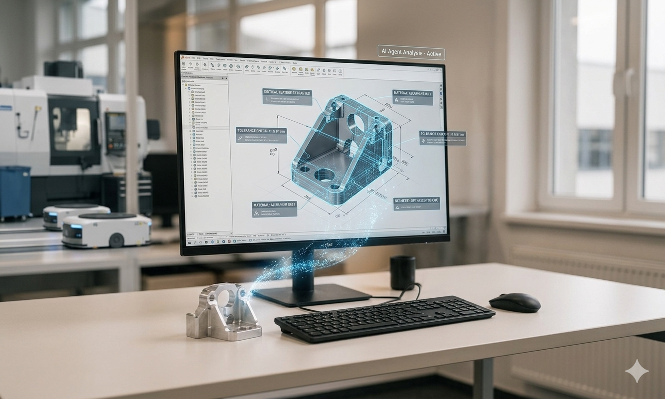 Engineer reviewing a 3D CAD model on screen