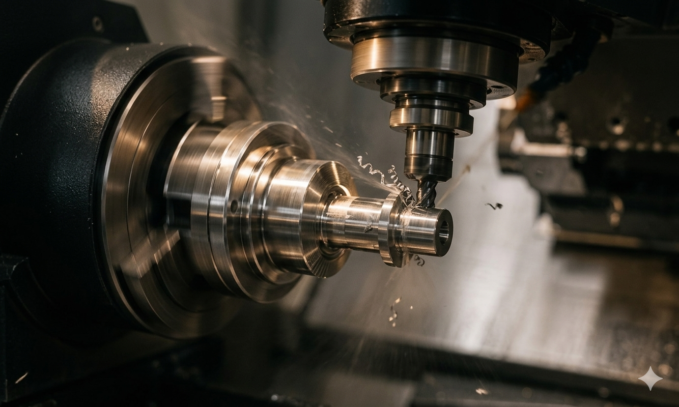 CNC machine cutting a precision part