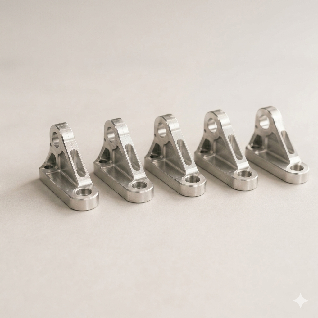 Rows of finished precision-machined metal parts